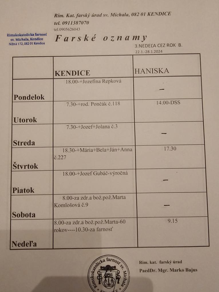 Farské oznamy od 22.1.-28.1.2024