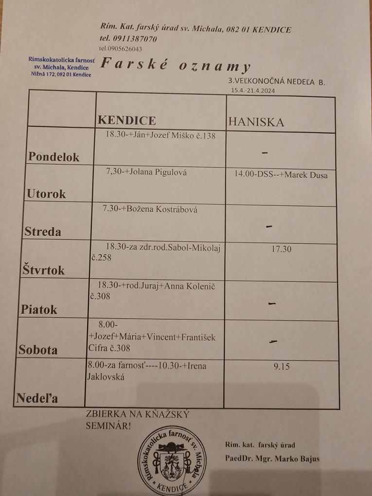 Farské oznamy od 15.4.-21.4.2024