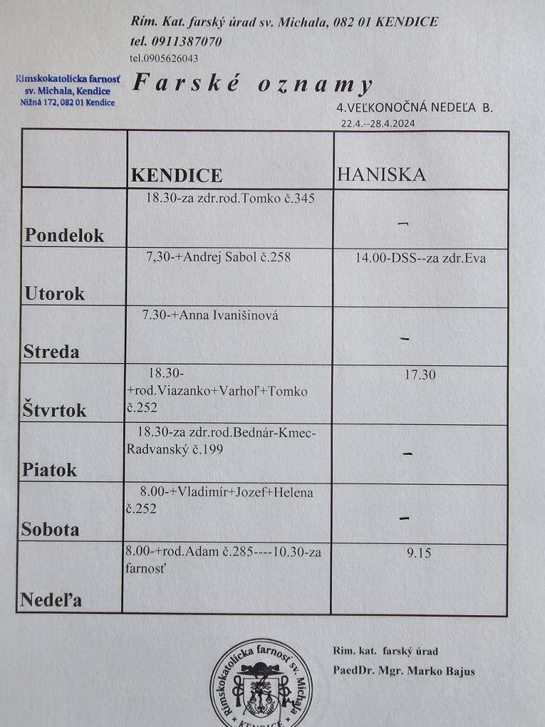 Farské oznamy od 22.4.-28.4.2024