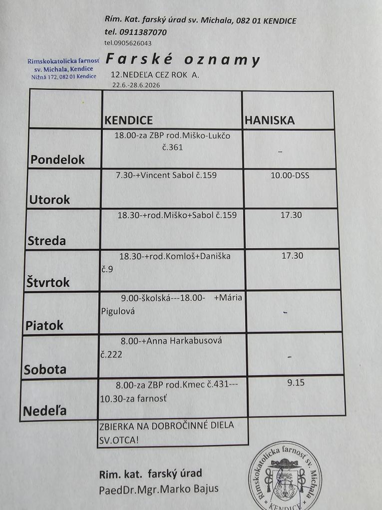 Farské oznamy