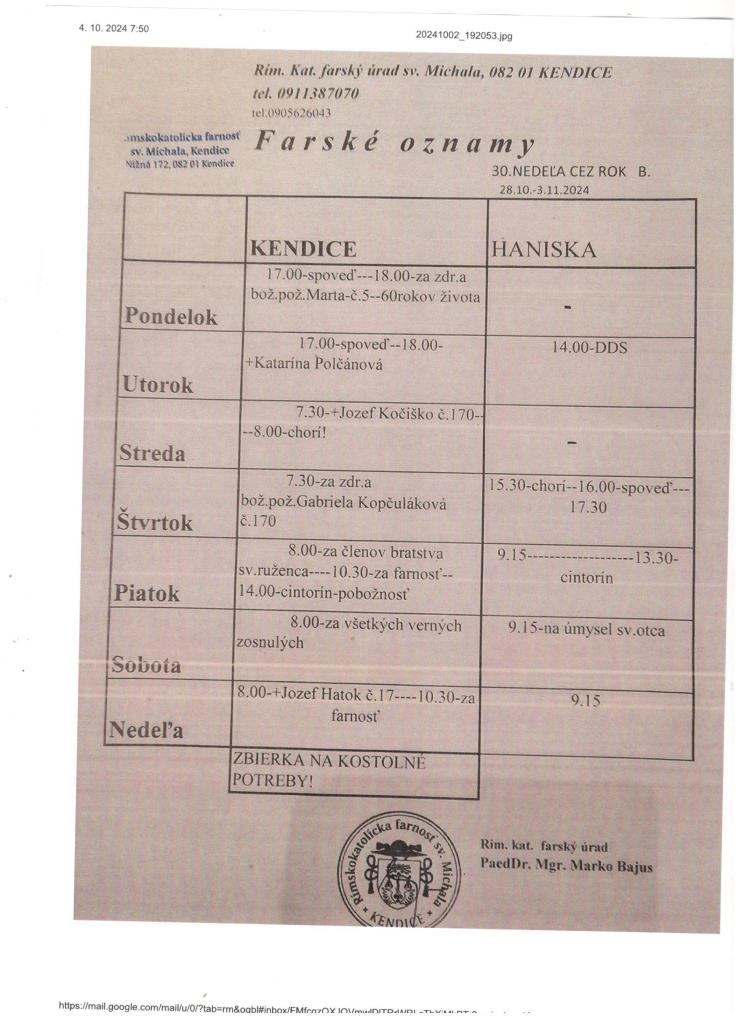 Farské oznamy od 28.10.-3.11.2024