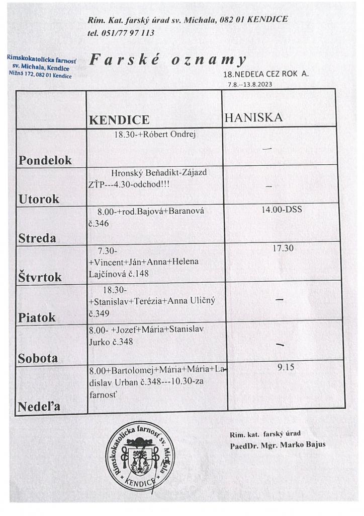 Farské oznamy od 7.8.-13.8.2023