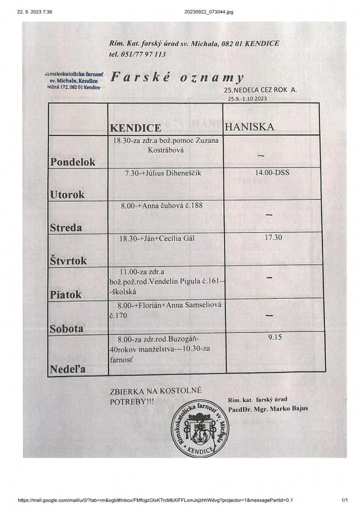 Farské oznamy od 25.9.-1.10.2023