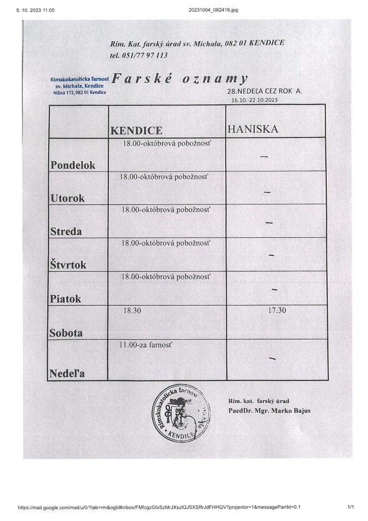 Farské oznamy od&nbsp;16.10.-22.10.2023