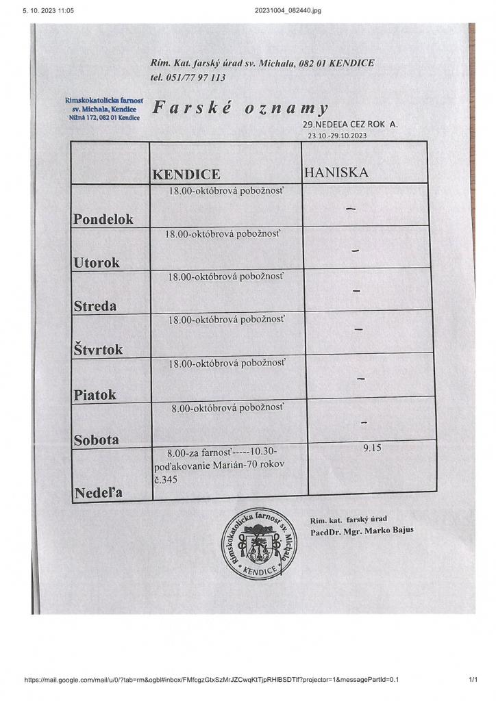 Farské oznamy od 23.10.-29.10.2023