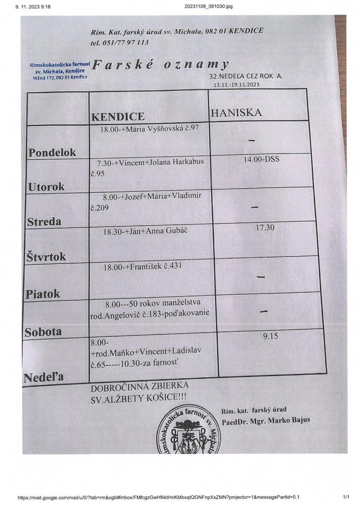 Farské oznamy od 13.11.-19.11.2023