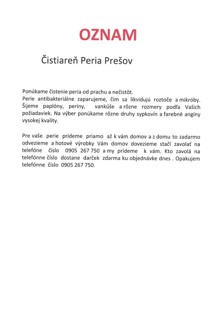Čistiareň peria Prešov