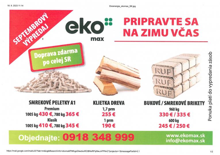 Septembrová ponuka spoločnosti EKOMAX