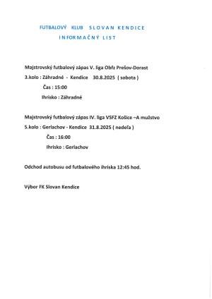 Informačný list - FK Slovan Kendice